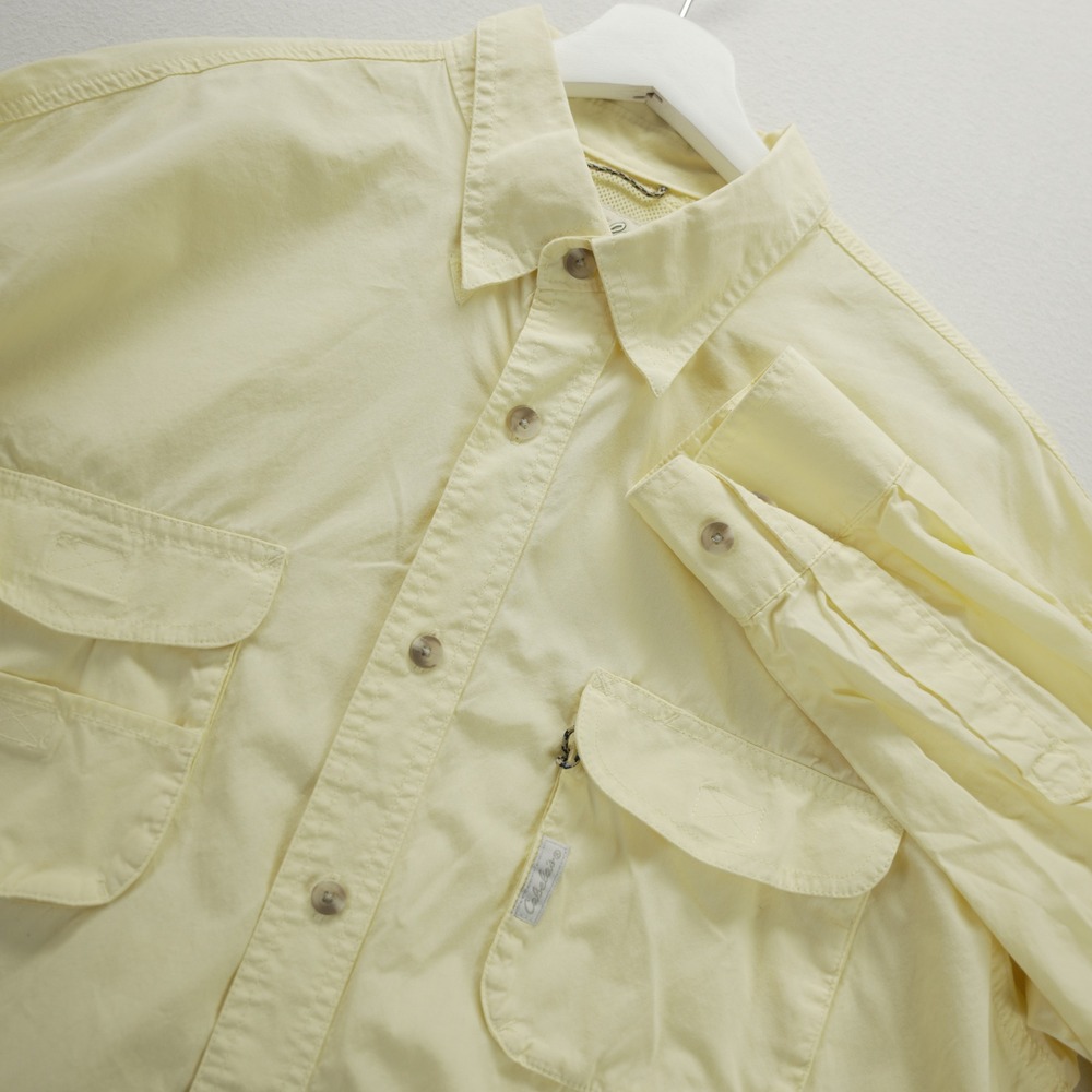 Cabelas Mens Large Long Sleeve Fishing Shirt Yellow Cotton Mesh Back Vented